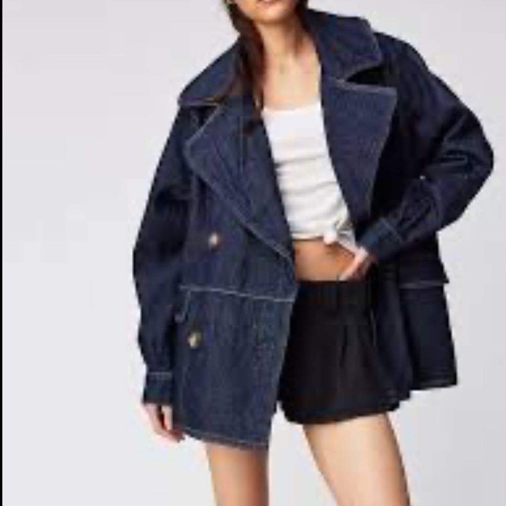 Free People Denim Car Coat